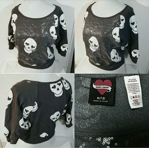 Hard Candy Heart Skull 3/4 sleeve sequins sweater
